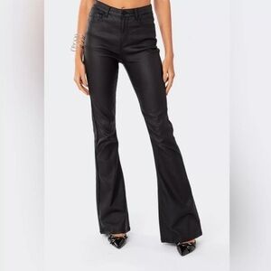 EDIKTED Luna Faux Leather Flare Jeans, Small